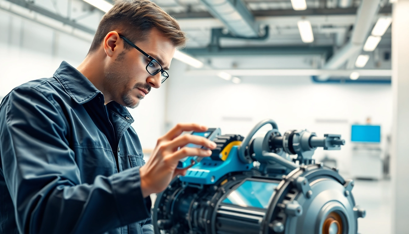 Technische Animation visualizes an engineer interacting with 3D mechanical designs in a professional workspace.
