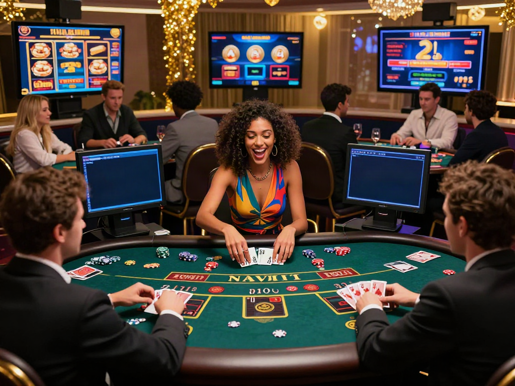 Players celebrating wins at vibrant credit card casino sites with illuminated screens and festive decor.