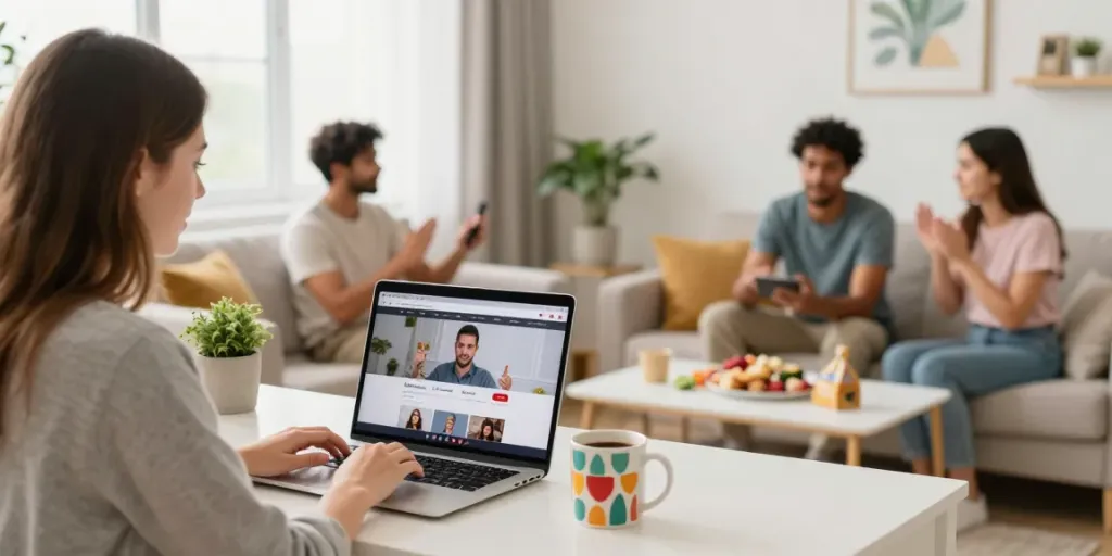 Engaged users browsing Hornyleak in a cozy living room environment.