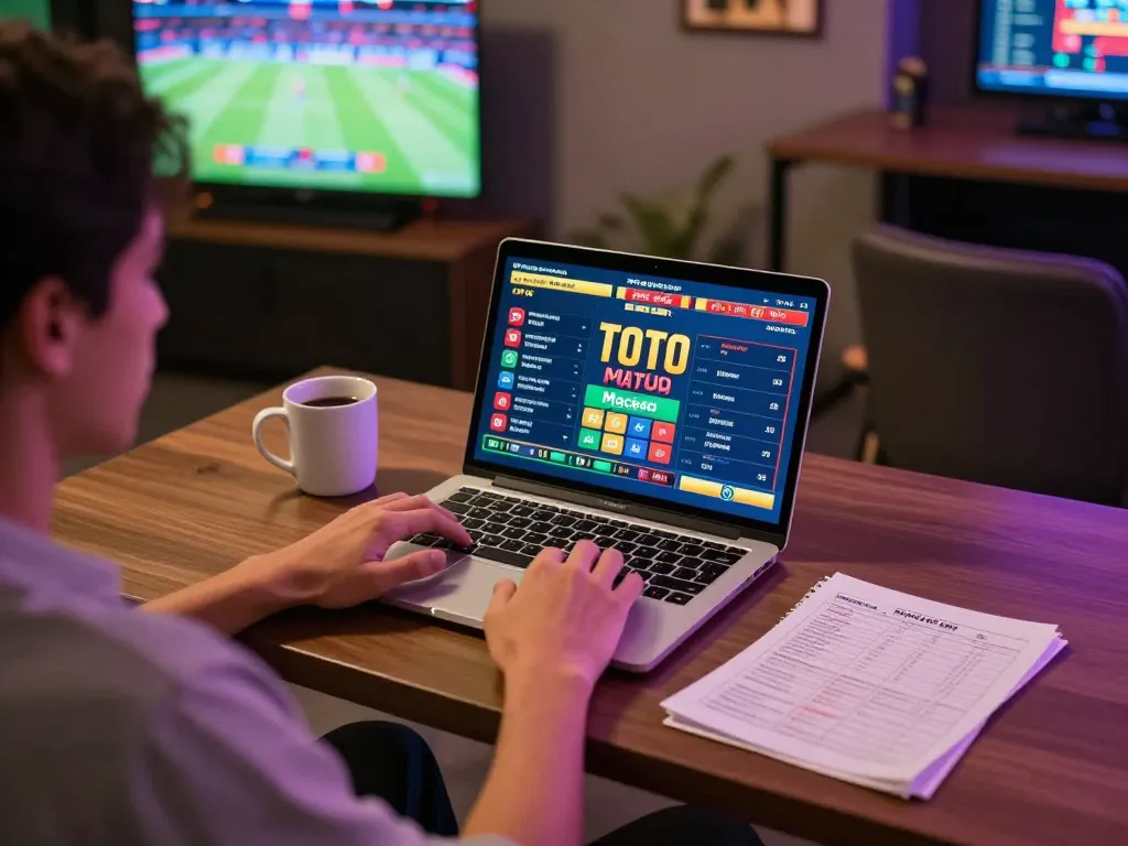 Permainan Toto Macau di laptop dengan pemain yang fokus dan pengaturan strategis untuk peluang menang.