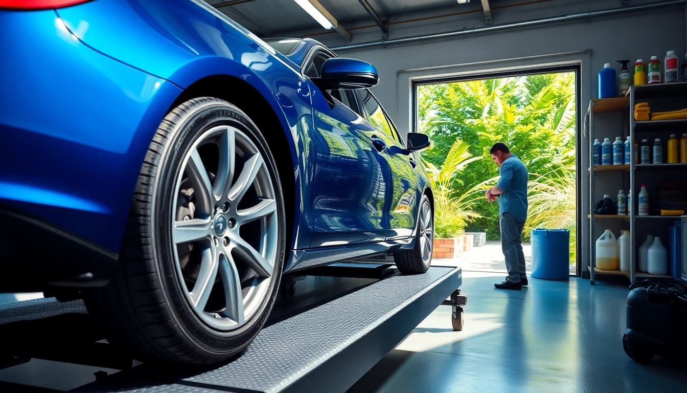 Experience efficient car detailing near me with expert technicians at work in a well-equipped garage.
