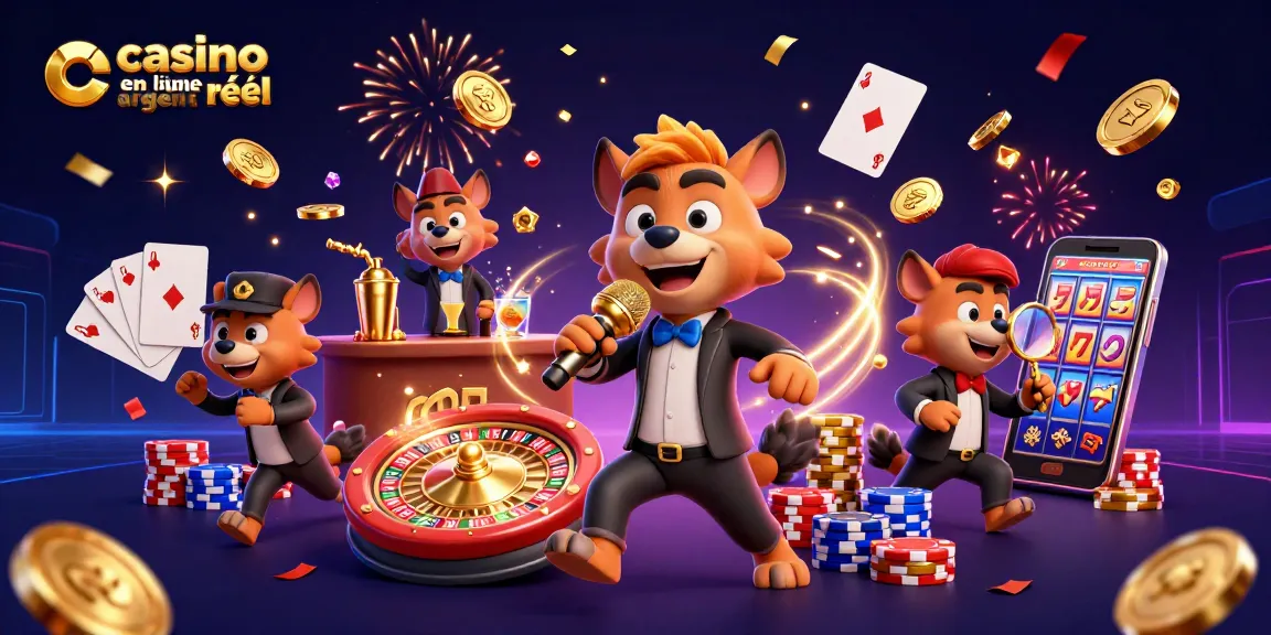 Profitez des jeux de casino en ligne argent réel avec des hyènes animées dans une scène festive.