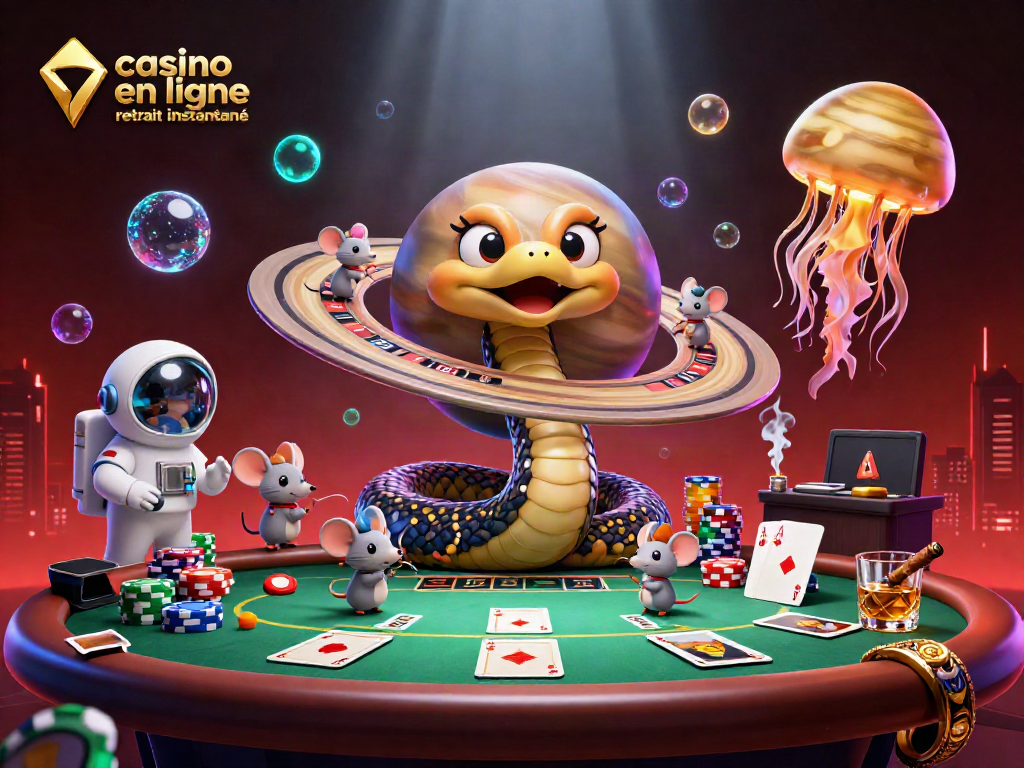Illustration d'un casino en ligne avec retrait instantané mettant en scène une ambiance de jeu dynamique et captivante.
