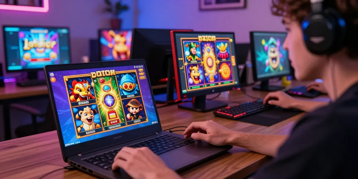 Pengguna cipung138 menikmati permainan slot online yang seru di laptop dengan suasana nyaman dan dekorasi modern.