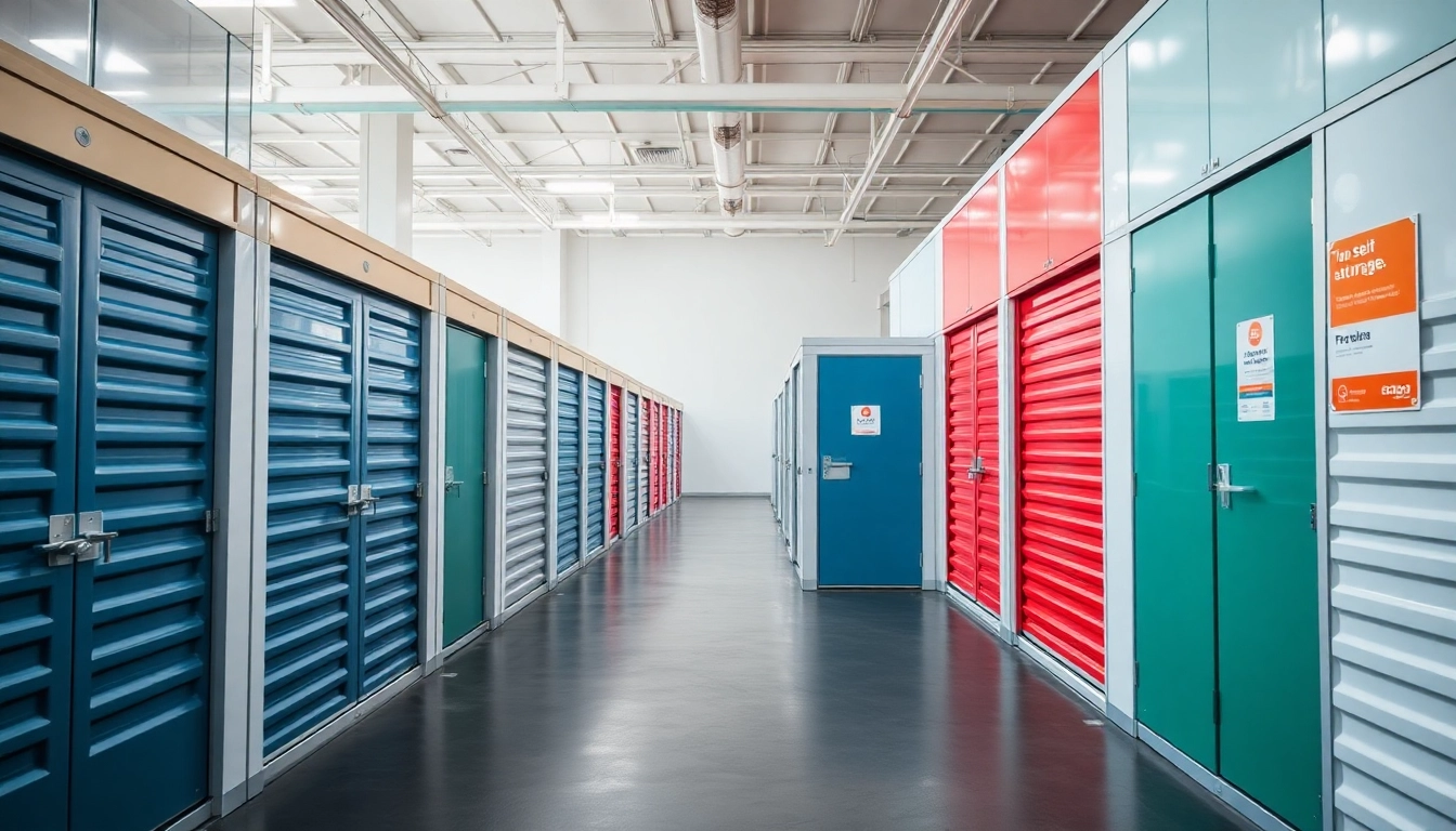 Self storage units displayed in a professional setting, showcasing security and varied sizes.