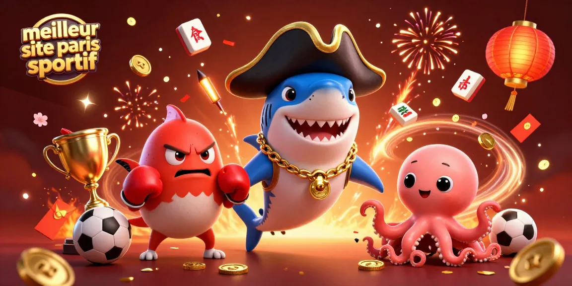 Plongez dans l'univers du meilleur site de paris sportif avec un requin pirate et des éléments festifs.