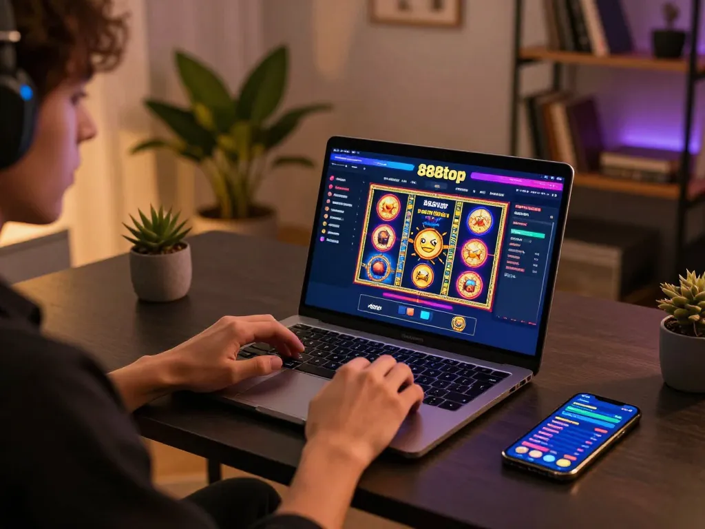Person engaging in an exciting gaming session on 888top, showcasing the vibrant online casino experience.