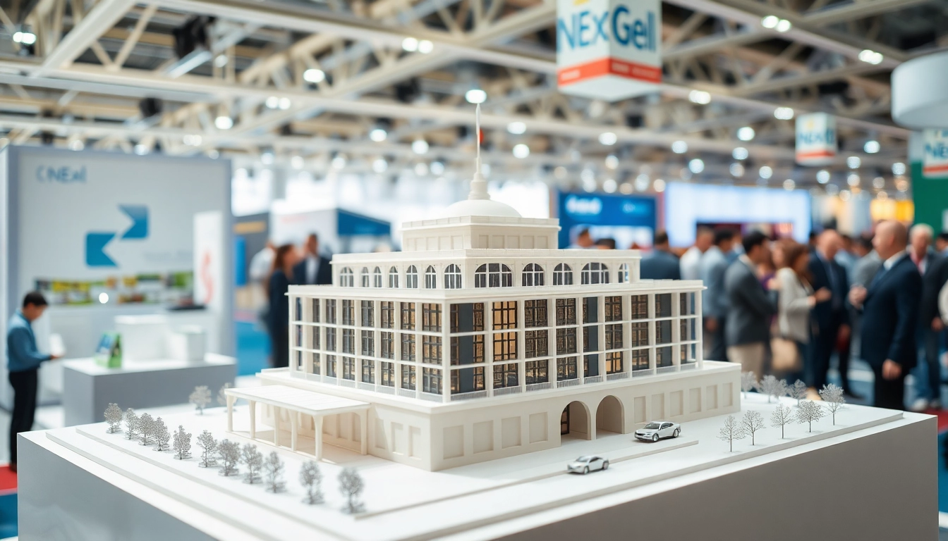 Messemodell in detaillierter Präsentation auf einer lebhaften Messe.