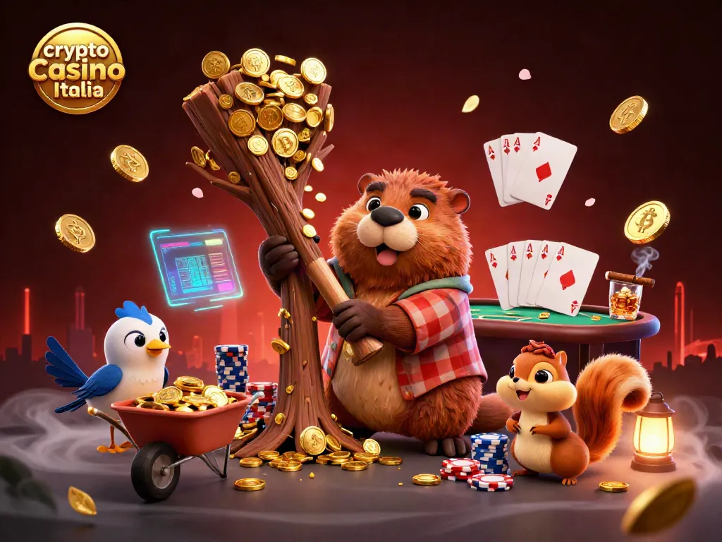 Giocare in un crypto casino Italia con personaggi che raccolgono monete d'oro in un'illustrazione dinamica e colorata.