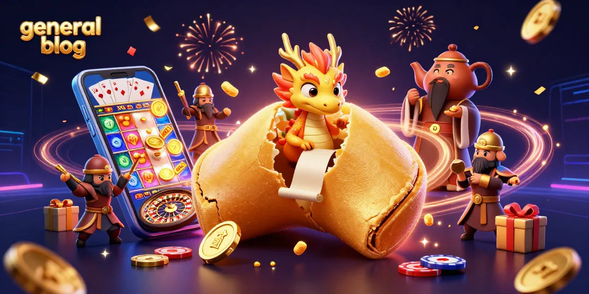 Spin your way to victory in this vibrant general blog casino scene featuring a golden fortune cookie and a wise dragon.