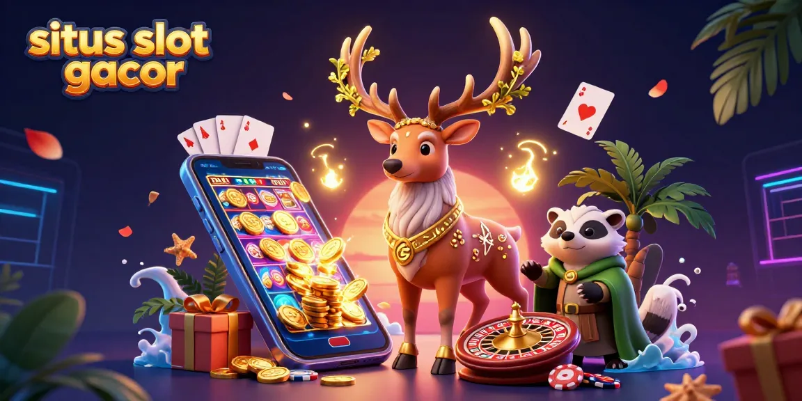Situs slot gacor scene showcasing a vibrant 3D Celtic stag and badger amidst dynamic slot game elements.