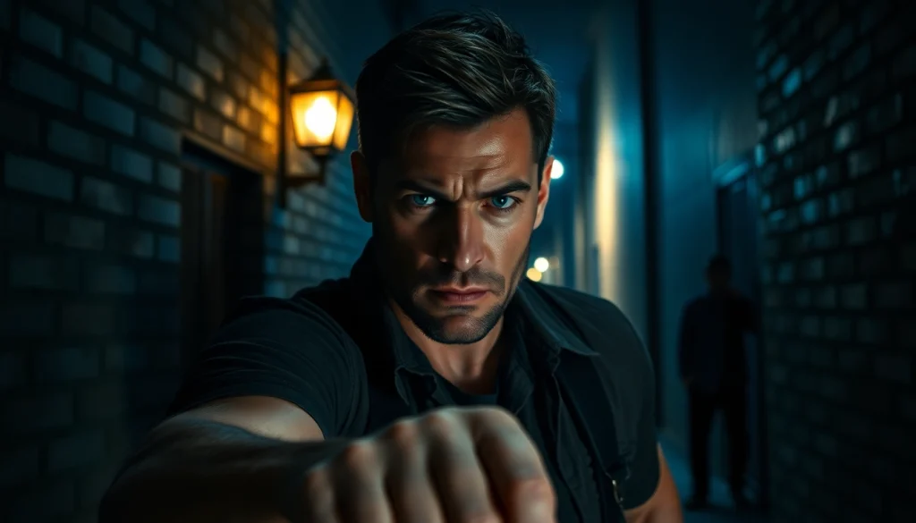 View a thrilling protagonist in a dark alley, embodying the essence of Similar to reacher series.