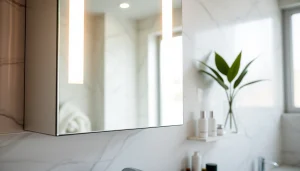 Spiegelschrank mit LED Beleuchtung verbessert das Badezimmer mit modernem Design.