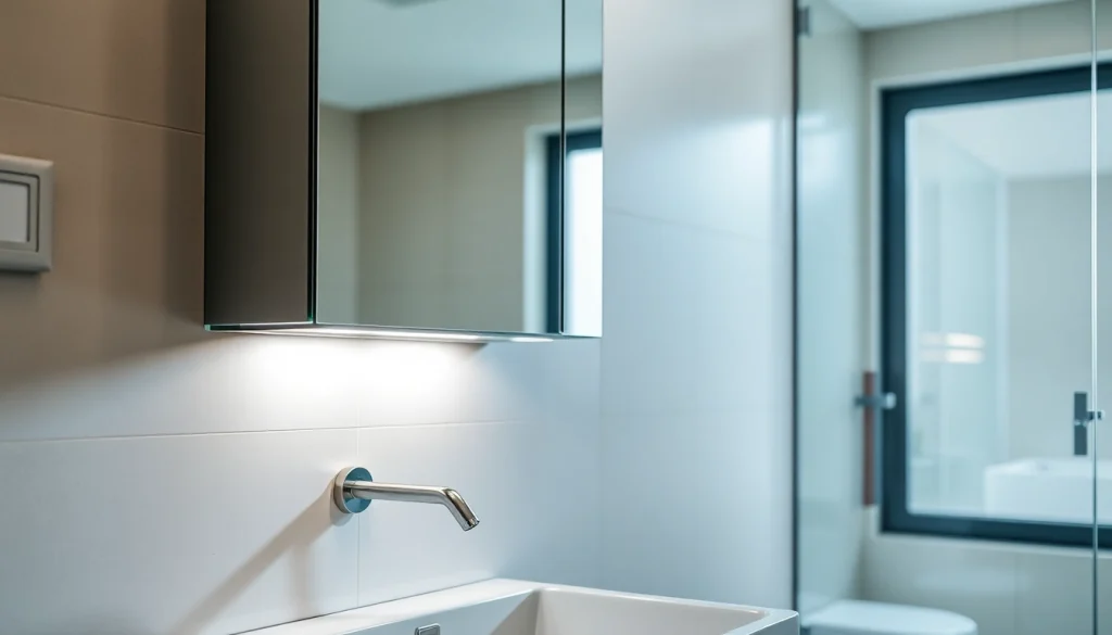 Der sonni Spiegelschrank mit eleganter LED-Beleuchtung im modernen Badezimmer.