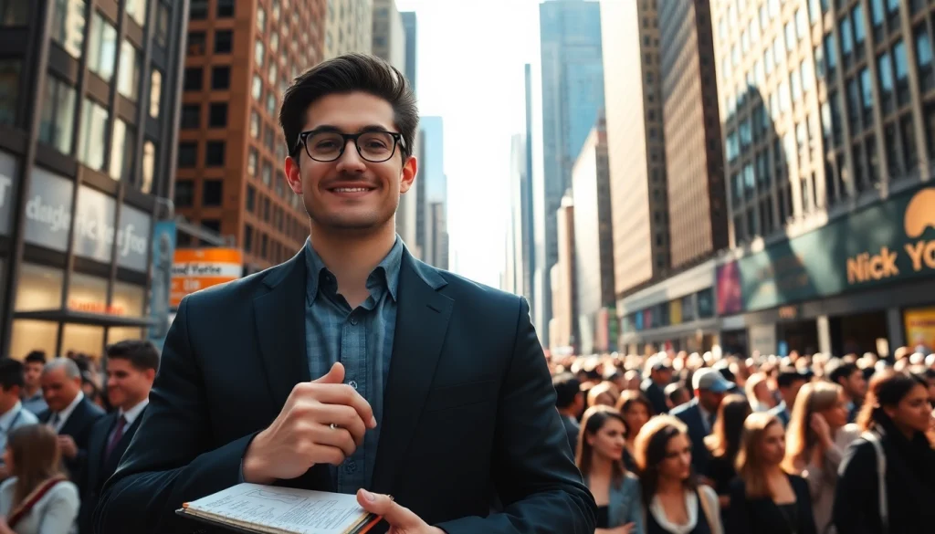 Engage in a free job post new york showcasing a job seeker in a vibrant city environment.