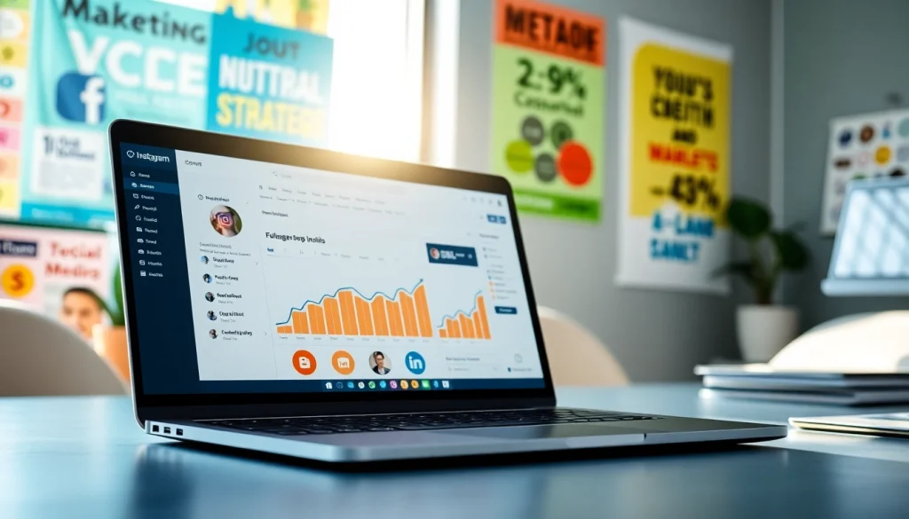 Showcase of an Instagram smm panel interface on a laptop, illustrating follower growth metrics.