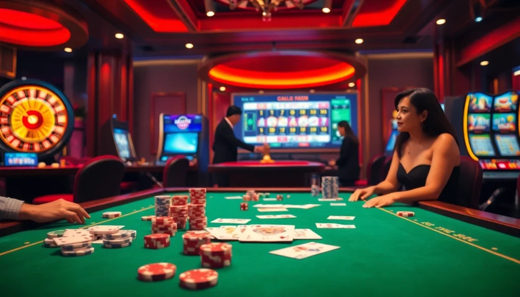 Experience the thrill of gaming at trang chủ nh88 with a vibrant casino scene filled with poker and roulette.