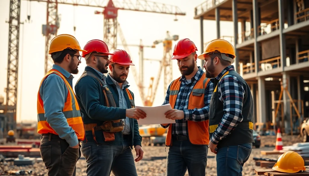 Capture teamwork at the southern california contractors association's construction site with skilled workers collaborating.