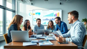 Engaged team collaborating in online marketing Edmonton, highlighting vibrant strategies and innovation.