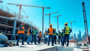 Engaged workers in Austin construction site enhancing urban development and infrastructure.