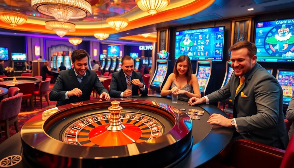 Experience the thrill of gambling at https://shbet.law/ with an interactive casino setup showcasing tables and slot machines.