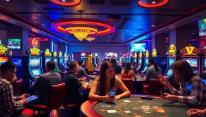 Engaged players experiencing the thrill of an online casino in Alabama, with vibrant digital interfaces.