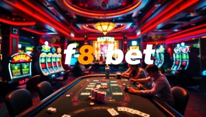 Experience high-stakes gaming at F8BET's vibrant casino scene featuring luxurious tables and excited players.