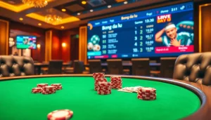 Experience the excitement of Bong da lu with live betting visuals in a luxurious casino setting.