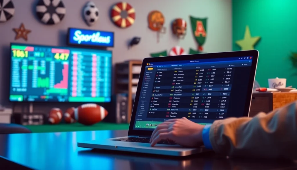 Engage with sportsbooks in Alabama through a laptop displaying sports betting odds and team logos.