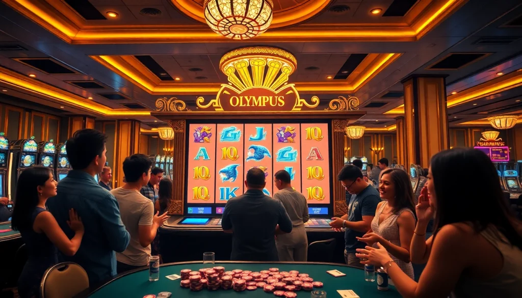 Players enjoying the Olympus slot game in a luxurious casino setting, highlighting excitement and opportunity.