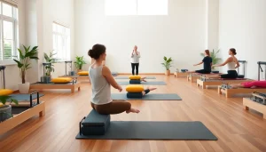 台東区での魅力的なピラティスセッション、多様な参加者と穏やかなスタジオの雰囲気を特徴としています。