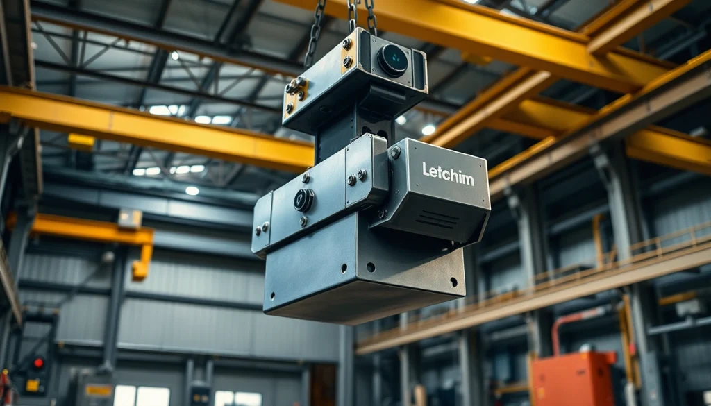 Electric chain hoist crane lifting metal load in industrial setting, showcasing efficiency and safety.