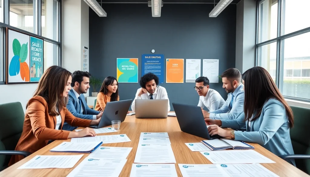 Enhancing sales recruiting job boards with a collaborative team working in a modern office.