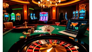 Players winning at the J88 poker table with vibrant casino elements in the background.