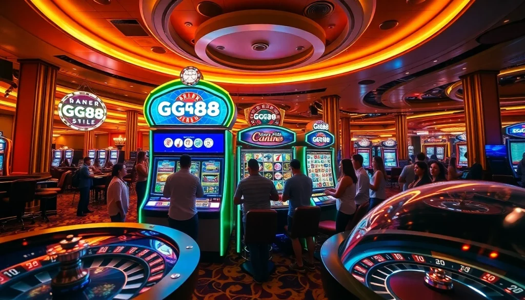 Playing the exciting gg88 slot machine in a luxurious casino environment.