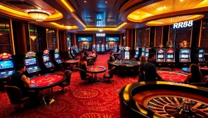 Experience high-stakes gaming at RR88 in a luxurious casino environment.