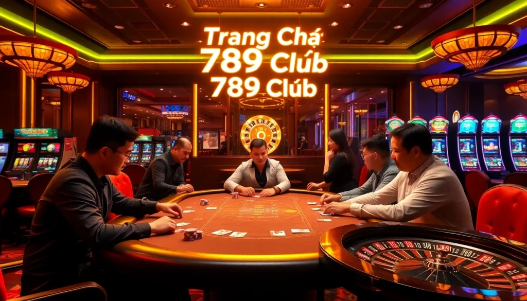 Engaging poker game scene featuring 'trang chủ 789club' with colorful chips and cards.