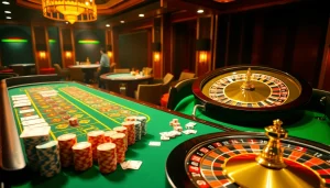 MK 8 platform showcasing vibrant casino excitement with poker chips and roulette.