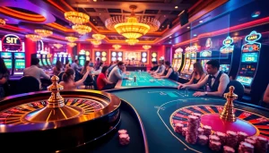 Experience excitement at SOIBET with players engaged at live casino tables, highlighting thrilling gambling moments.