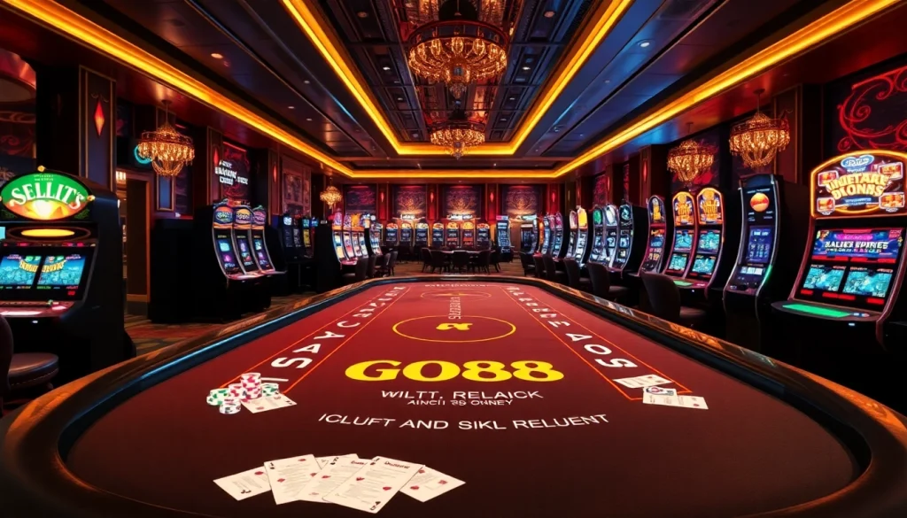Exciting gameplay at the GO88 casino table with vibrant chips and slots.